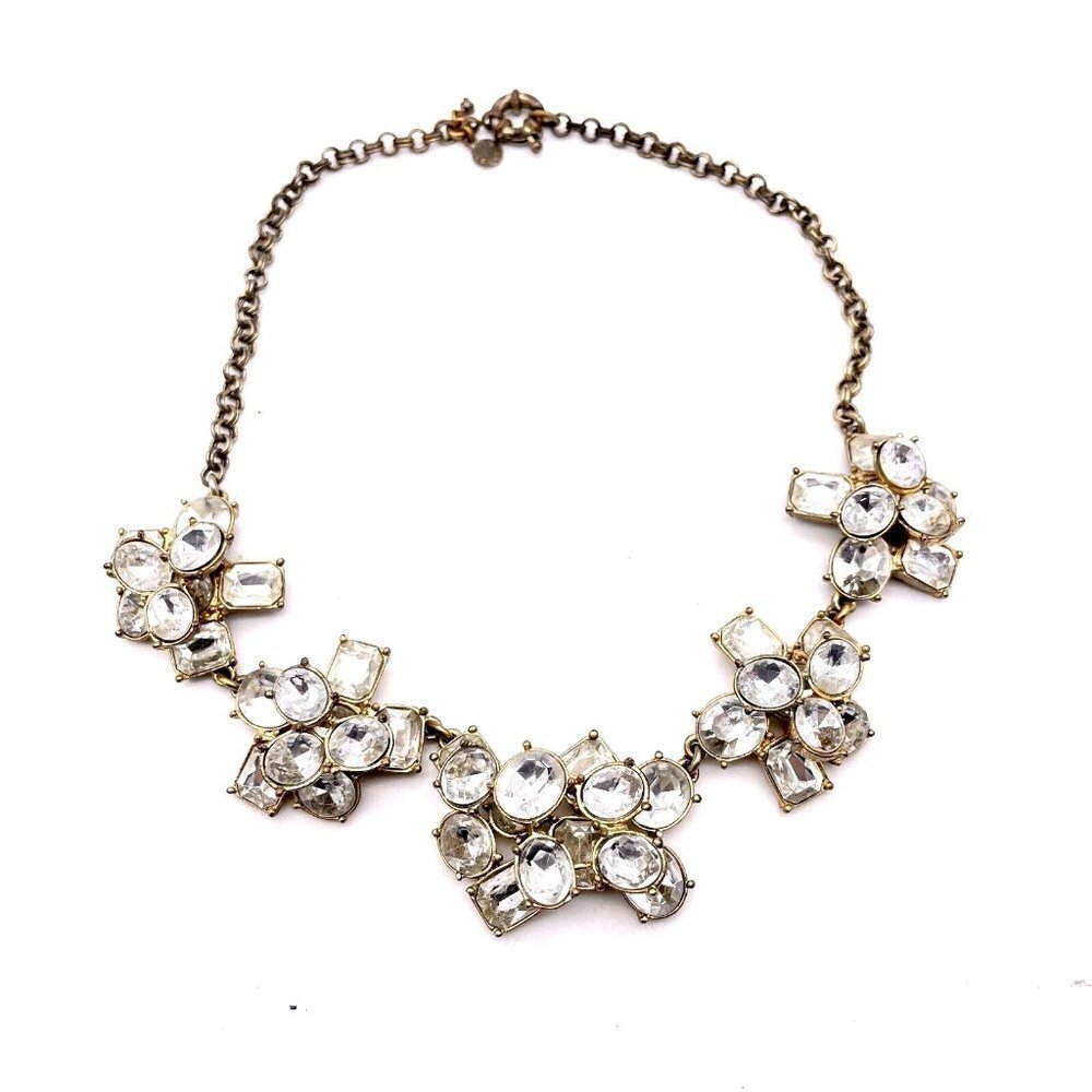 J.crew Rhinestone Necklace Gold Tone Round Link Chain Spring Ring Closure